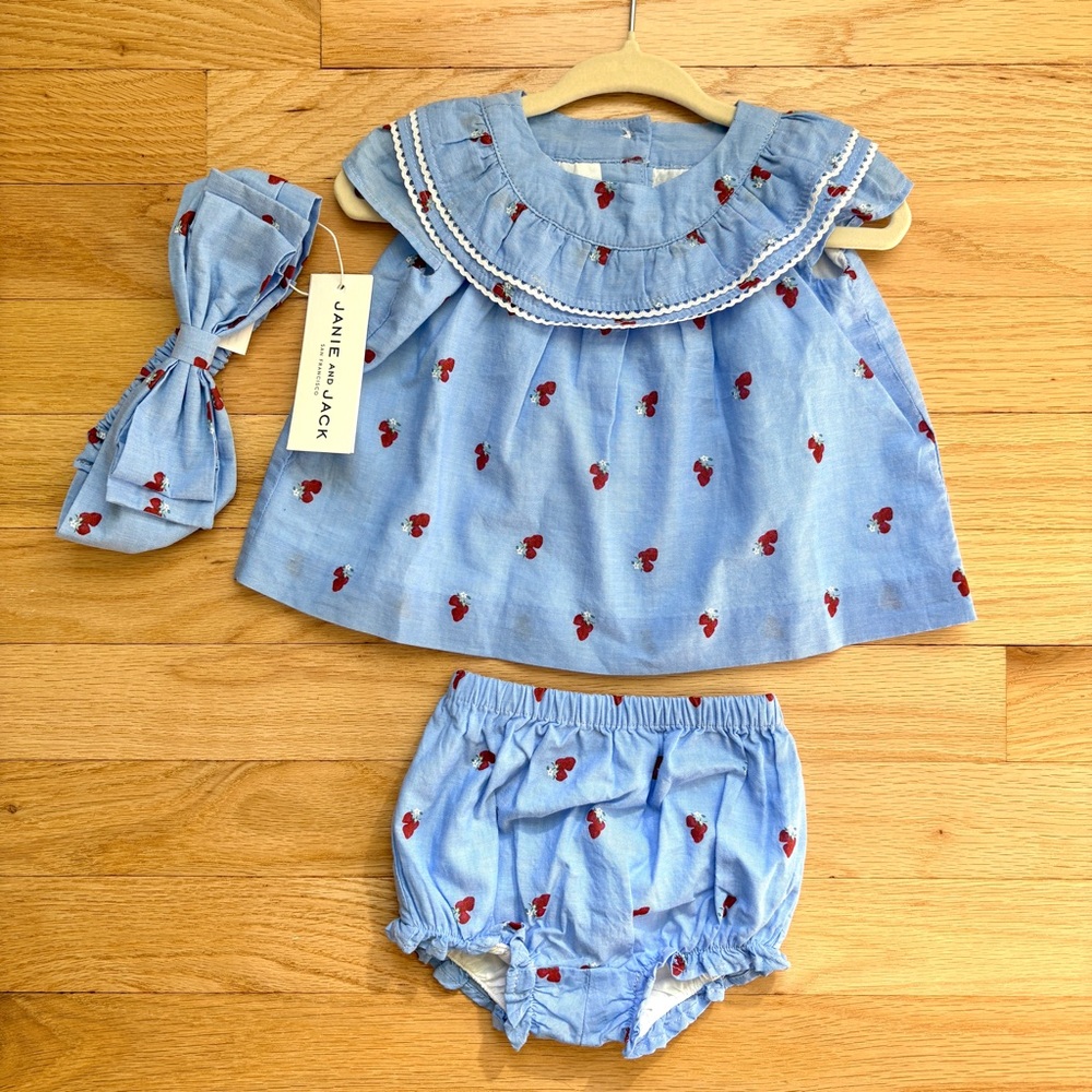 NEW 🍓 Janie and Jack Blue Strawberry Dress